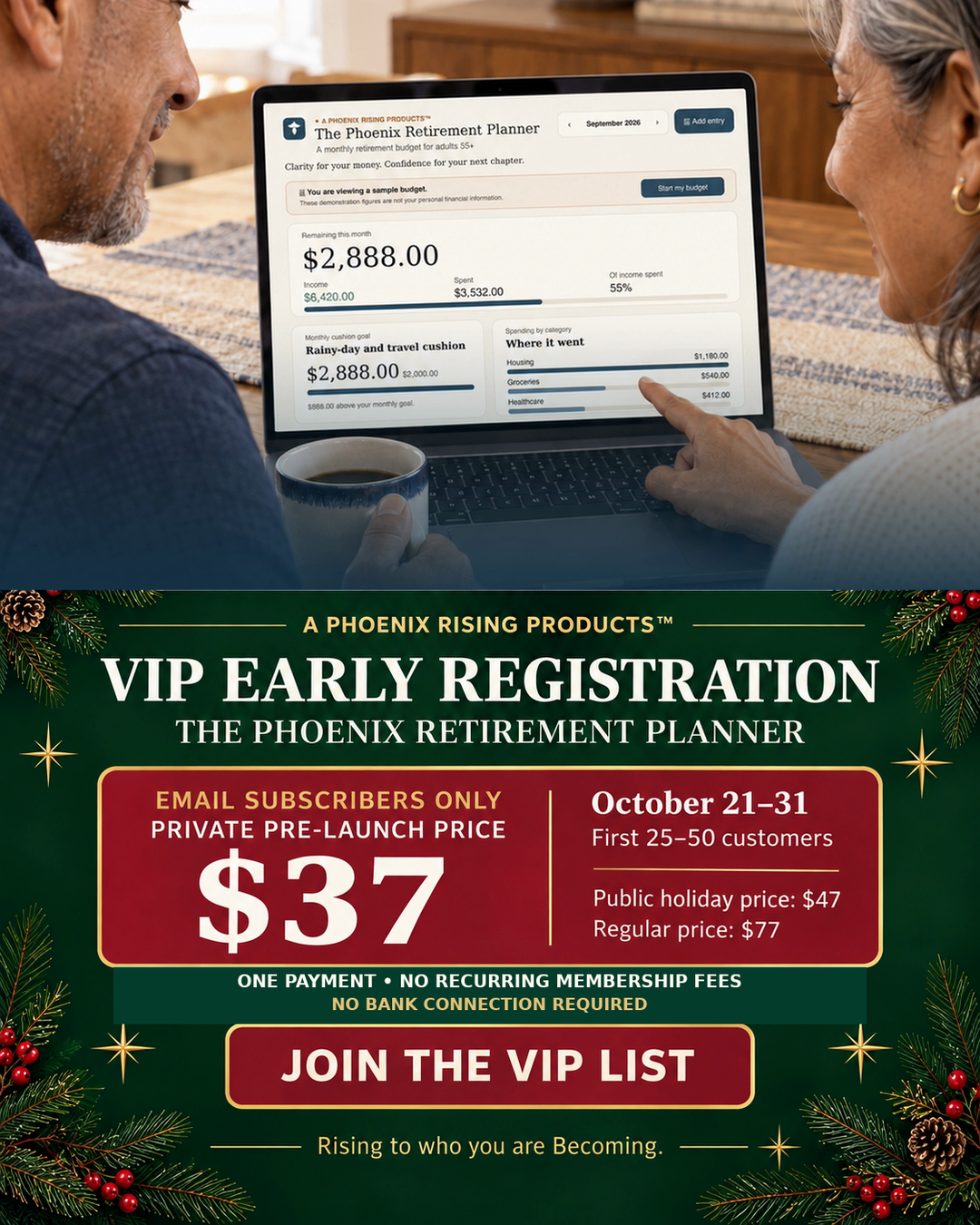 VIP early-registration offer for The Phoenix Retirement Planner. Select to join the VIP list.